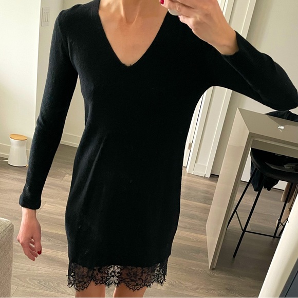 Club Monaco black sweater dress with lace trim size XS - Picture 1 of 3